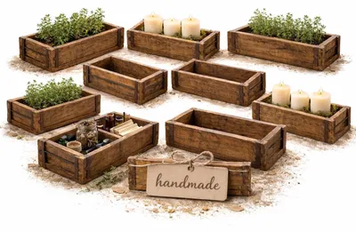 Imagen del producto de Juego de 10 macetas de madera con un diseño único