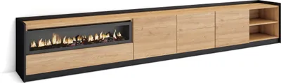Produktbild von TV-Schrank, Lowboard, 310x37x50cm, Für TV-Geräte bis zu 80", Elektrokamin., Eiche Schwarz