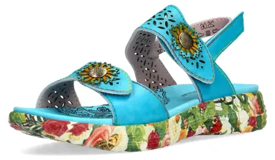 Produktbild von Laura Vita Damen Sandalette Stanzung Niete Blüten Plateau Klett SANAO 53, Größe: