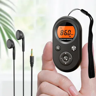 Productafbeelding van Draagbare AM FM Radio, Opladenbare Transistorradio, Mini Wereldontvanger met Lanyard