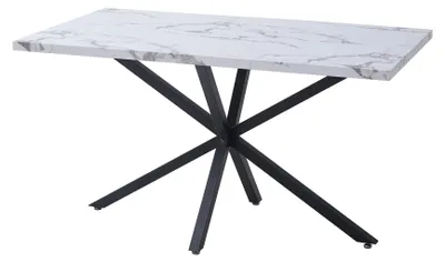 Zdjęcie produktu dla Stół jadalniany - prostokątny stół - blat imitujący marmur, wymiary 140x80 cm - nogi metalowe - dla 6 osób - nowoczesny, minimalistyczny styl - biały