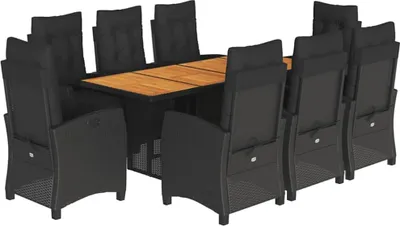 Produktbild von vidaXL 9-tlg. Garten-Essgruppe mit Kissen Schwarz Poly Rattan