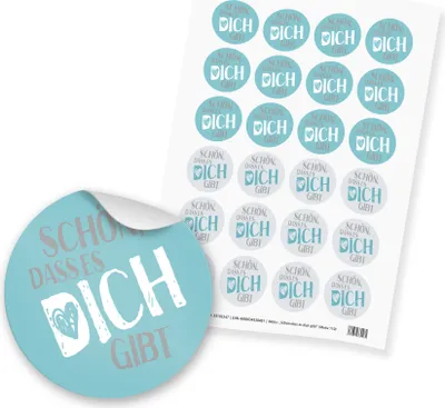 Produktbild von itenga 24x Sticker "Schön dass es dich gibt" (Motiv 110) grau türkis