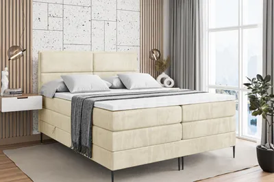 Produktbild von ALTDECOR Boxspringbett mit Schwarz Füßen, Matratze und Lattenrost, Topper, Polsterbett mit Bettkasten, Bett mit Stauraum H3- und H4- Matratze, Doppelbett -AURA-FC KING-160x200 - Beige Casablanca
