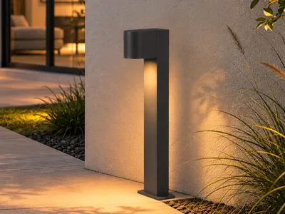 Produktbild von Außen Pollerleuchte Anthrazit, Höhe 50cm mit GU10 LED zur Garten Wegbeleuchtung