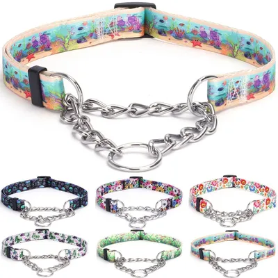 Produktbild von Martingale Hundehalsband Edelstahl Kette Blumen Design L Ozean