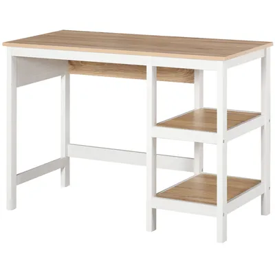 Image de Bureau 836-314AK, bureau d'ordinateur, bureau de bureau, MDF, naturel et blanc, 110 x 48 x 76,2 cm