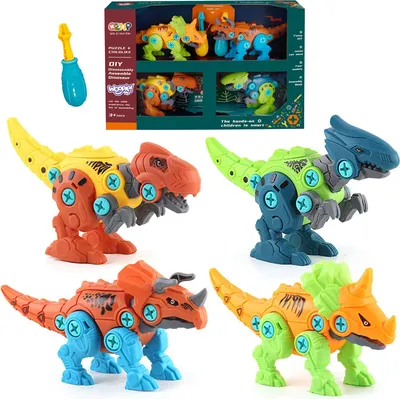 Produktbild von Woopie - WOOPIE Dinosaurier Set zum Drehen 4 Teile Bausatz in Box + 2 Schraubendreher