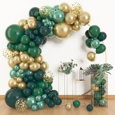 Image de Guirlande de ballons - Ensemble de 150 ballons en latex - Décoration pour événements - Or et vert