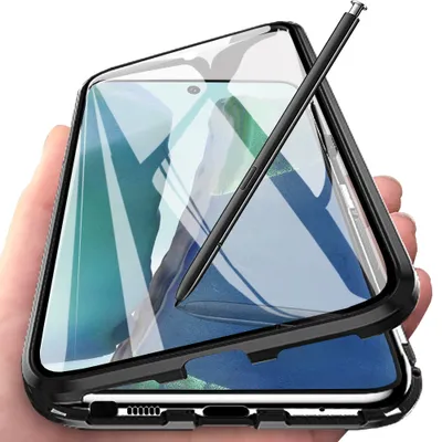 Immagine prodotto di Custodia Galaxy Note 20, Cover in vetro temperato full body con assorbimento magnetico, telaio in metallo, custodia protettiva completa per Samsung Galaxy Note 20 Nero