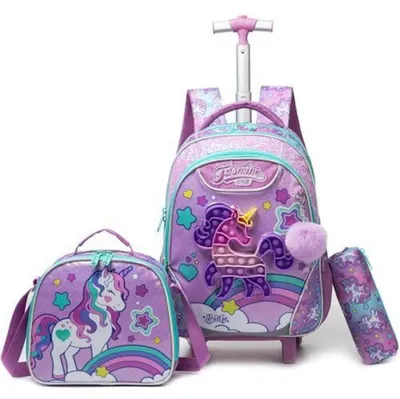 Produktbild von Rollrucksack Set mit Einhorn Motiv für Mädchen, Mint, 4-teilig, 41x30x19 cm