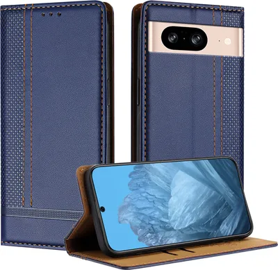 Produktbild von Handyhülle für Google Pixel 8 Leder Flip Klappbare Schutzhülle mit Standfunktion Blau