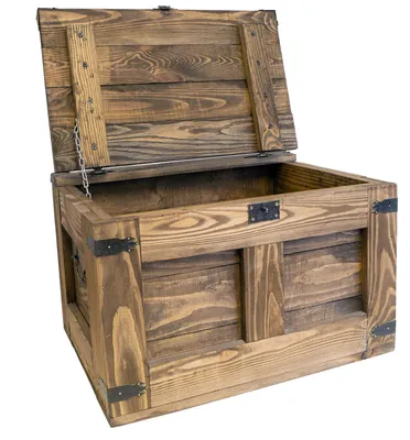 Produktbild von Barbossa Holztruhe aus palisander lasiertem Massivholz 48x36x31 cm – Rustikale Aufbewahrungstruhe mit Deckel und Metallbeschlägen