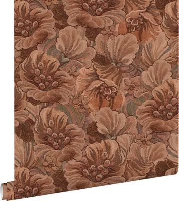 Obrázek produktu pro Tapeta ESTAhome s vyšívaným květinovým vzorem, tmavě hnědá, 50 x 900 cm