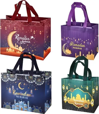 Produktbild von Geschenktaschen Ramadan Mubarak Vliesstoff 2 Größen 4 Stück