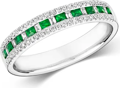 Produktbild von Exquisiter 9 Karat (375) Weißgold Halb Eternity Diamant Damenring Baguette-Schliff 0.21 Karat HI - I1 mit Smaragd, 58 (18.5); TRS291279KWRSQ