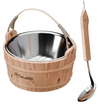 Produktbild von Dewello® Saunaeimer inkl. Kelle mit Edelstahleinsatz, Fassungsvermögen ca. 3 Liter, Hemlock-Holz, Bambusstreben