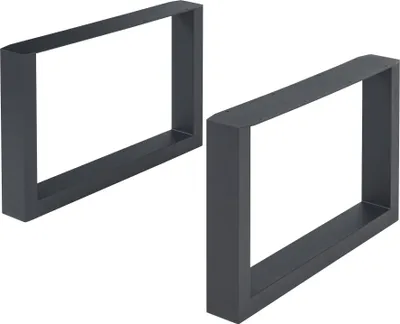 Two black metal table legs are shown against a white background.