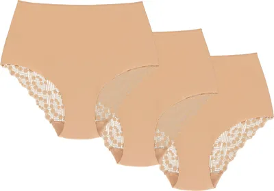 Produktbild von Wolbar Dame Slip 3er Pack figurformend  Spitze Bund Musterlos WB321, Beige, XL