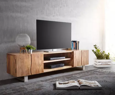 Produktbild von DeLife - Fernsehtisch Live-Edge Akazie Natur 200 cm 2 TÃŒren 2 FÃ€cher Lowboard, Maße: B200 x T46 x H53 cm