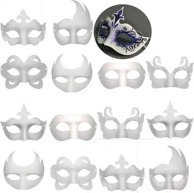 Produktbild von Halbe Gesichtsmasker 14 Stück - Weiß, zum Bemalen und Gestalten