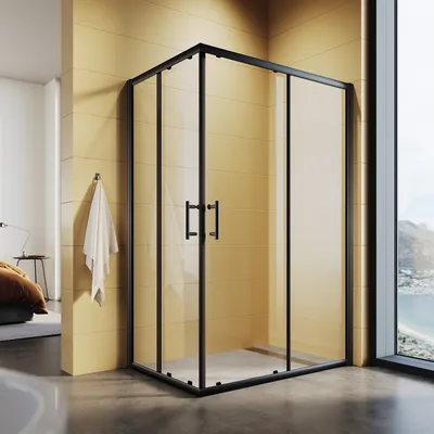 Obrázek produktu pro SONNI černý rohový sprchový kout dvojité posuvné dveře 120x90x195cm rohový vstup ESG skleněné sprchové dveře sprchový kout sprchový kout