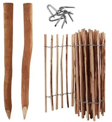 Image de Clôture de jardin - Piquet de clôture - 5 m - 80 cm de haut - Bois de noisetier