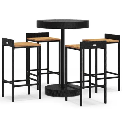 Produktbild von 5-tlg. Gartenbar-Set Schwarz Poly Rattan & Massivholz Akazie