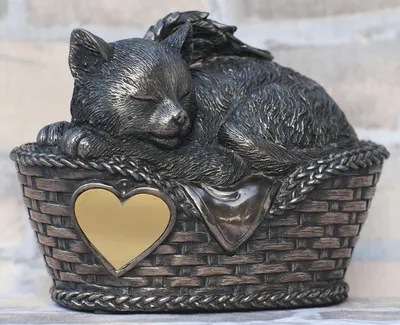 Produktbild von Katzen Urne bronziert als Katzen-Engelfigur und Gravurplatte, Tierurne
