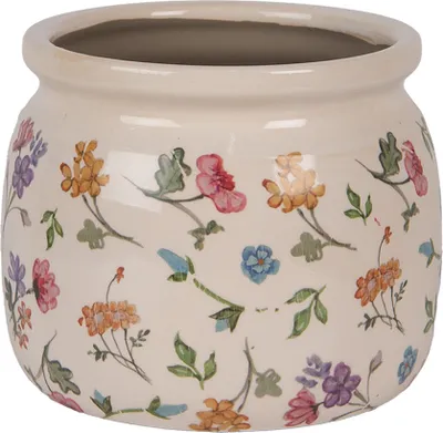 Image de Clayre & Eef Pot de fleurs Ø 16x13 cm Beige Céramique Fleurs