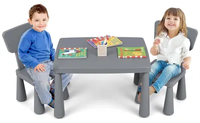 Productafbeelding van FANTASK 3-delige kindertafelset: tafel met 2 stoelen, kindermeubels van kunststof, kinderstoel