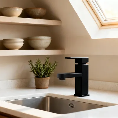 Produktbild von TWOLIIN Wasserhahn Bad,Schwarz Waschtischarmatur Waschbecken,Warm und Kaltwasserhahn Waschbeckenarmatur, Einhebelmischer Hochdruck Badarmatur Edelstahl Chrom Für Bad Spüle Garten Küche,TYP A