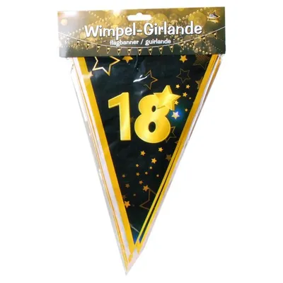 Produktbild von 1 Wimpel - Girlande " 18 " schwarz/gold 10m 18.Geburtstag GIRLANDEN PARTY DEKO