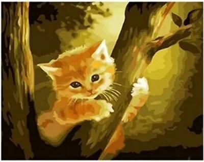 Produktbild von 50x40 cm Malen nach zahlen Set mit Holzrahmen Katze auf einem Baum