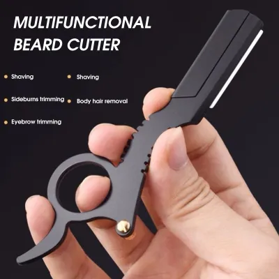 Produktbild von Manuelles Friseur Rasiermesser Griff gerade Kopf hell Farbe Stabiler Edelstahl Anti -Korrosions -Bart Rasierer Rasierrahmen für Zuhause-Schwarz