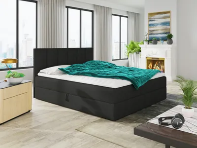 Produktbild von Boxspringbett Star mit Topper, Bonell-Matratze und 2 Bettkästen, Doppelbett, Polsterbett, Bett (Schwarz (Inari 100), 180 x 200 cm)