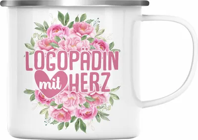 Produktbild von Trendation - Logopädin Mit Herz Emaille Tasse Geschenk Logopädie Logopäde (Silber)