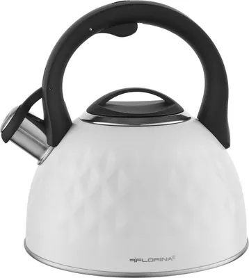 Produktbild von FLORINA Wasserkessel (2,5 l) | Edelstahl Teekessel DIAMANTE | Flötenkessel mit Silikongriff | Wasserkocher für Induktionsherd, Gasherd und Elektroherd | Farbe: Weiß