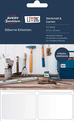 Produktbild von AVERY Zweckform LIVING Kennzeichnungs Etiketten 47,5 x 35 mm silber 32 Etiketten