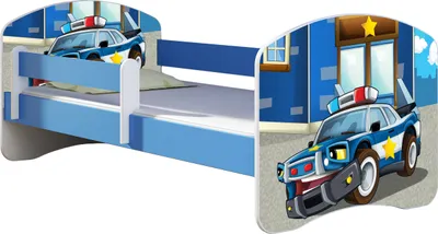 Obrázok produktu pre ACMA posteľ pre mladých Detská posteľ junior kompletná súprava s lamelovým roštom a ochranou proti vypadnutiu matraca Modrá 38 Police 140x70