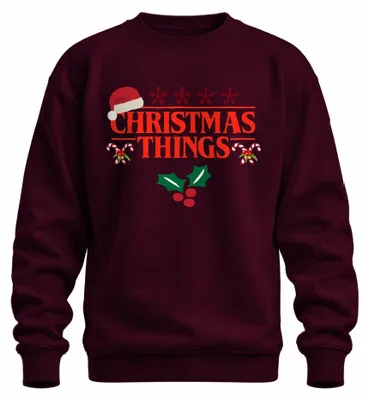 Immagine prodotto di CHRISTMAS THINGS Santa Hut Stranger Demogorgon Weihnachten Serie Unisex Felpa Pullover, Borgogna, M