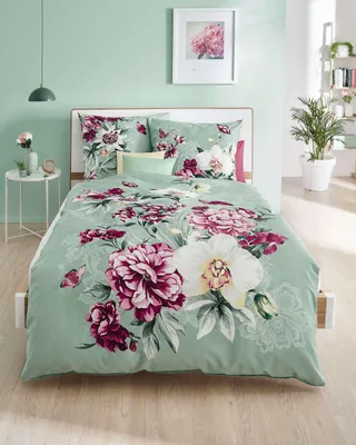 Produktbild von Kaeppel Mako-Satin Bettwäsche Euphoria 100% Baumwolle Reißverschluss Bettbezug Kissenbezug Bettgarnitur Bettwäsche-Set Bettzeug 135x200 + 80x80 cm
