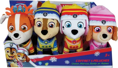 Image de Boîte de 4 peluches - JEMINI - PAW PATROL - Chase, Marcus, Ruben et Stella - env. 12 cm