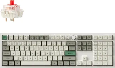 A mechanical keyboard and a keyboard switch are shown against a white background.