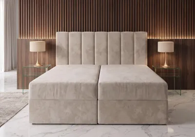 Produktbild von Polster-Boxspringbett Bonito 180x200 cm | Riviera 21 BEIGE| Mit 2 Matratzen und 2 Bettkästen – (Lagerware)
