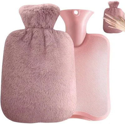 Produktbild von Unyqoos® Wärmflasche 2 L rosa – Gummi mit weichem, abnehmbarem Plüschbezug, auslaufsicherer Schraubverschluss, für Wärme- und Schmerzlinderung