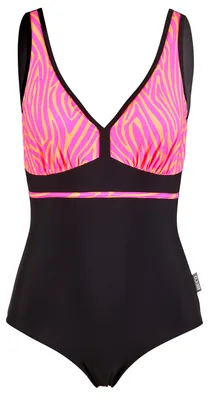 Produktbild von BECO the world of aquasports Badeanzug Zebra Vibes mit V-Ausschnitt, Empirelinie und Komfort-Passform pink-orange 46