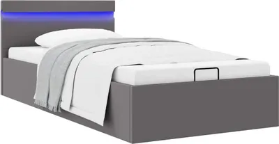 Produktbild von vidaXL Bett mit Bettkasten Hydraulisch LED Grau Kunstleder 100x200 cm