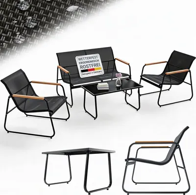 Produktbild von Juskys Gartenmöbelset Genua 4-tlg., Metall & Textil, mit Armlehnen – Anthrazit