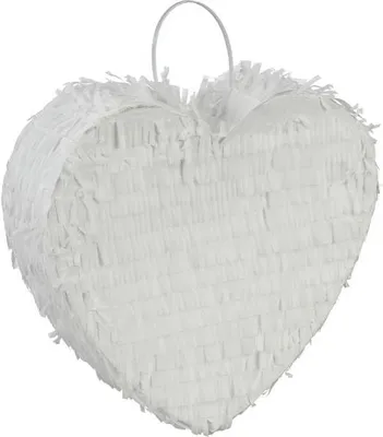 Produktbild von Weiße herzförmige Piñata, 25 cm lang, 24.5 cm breit, 7.2 cm hoch, einfach aufzuhängen